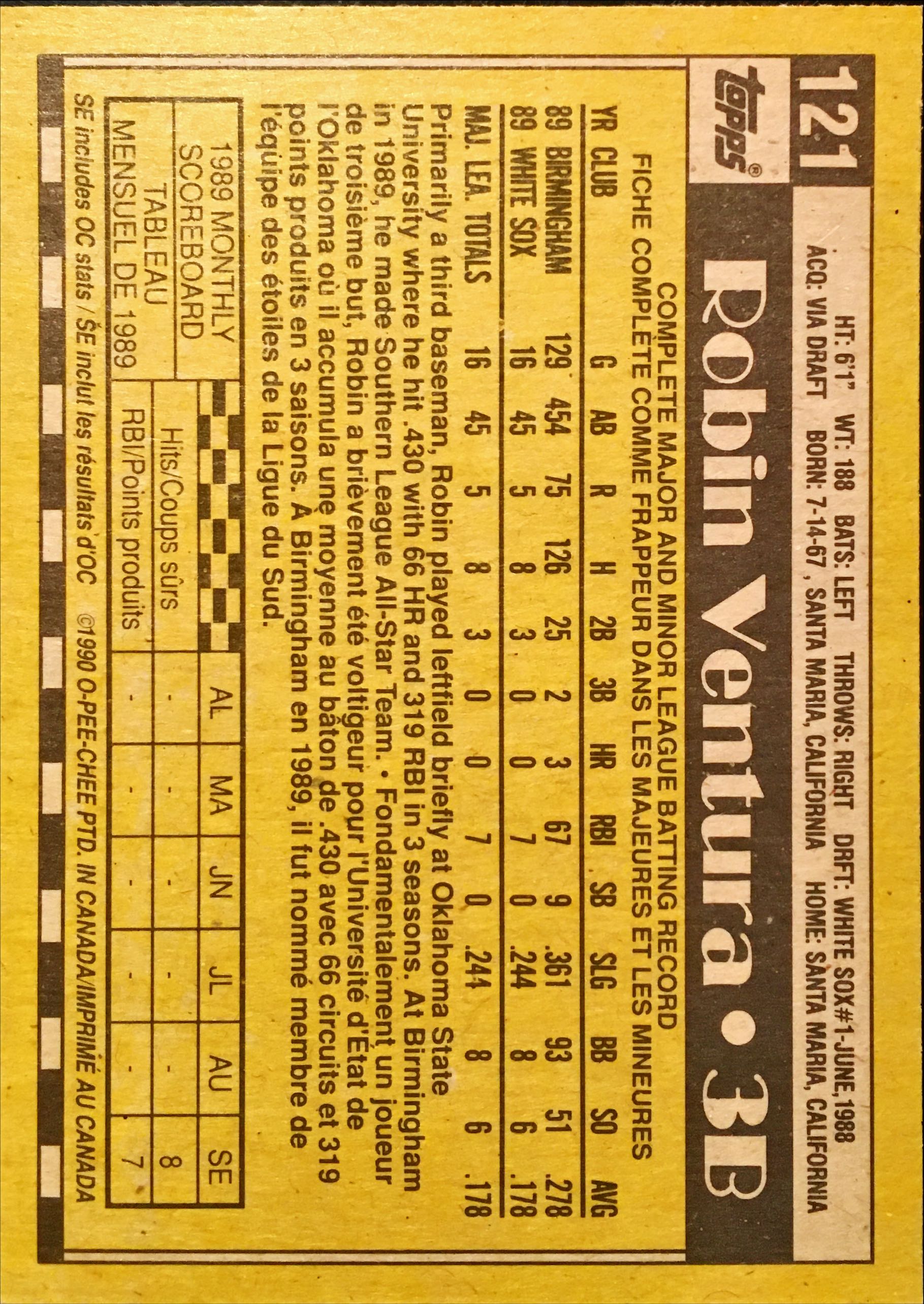 1990 O-Pee-Chee  121 back image