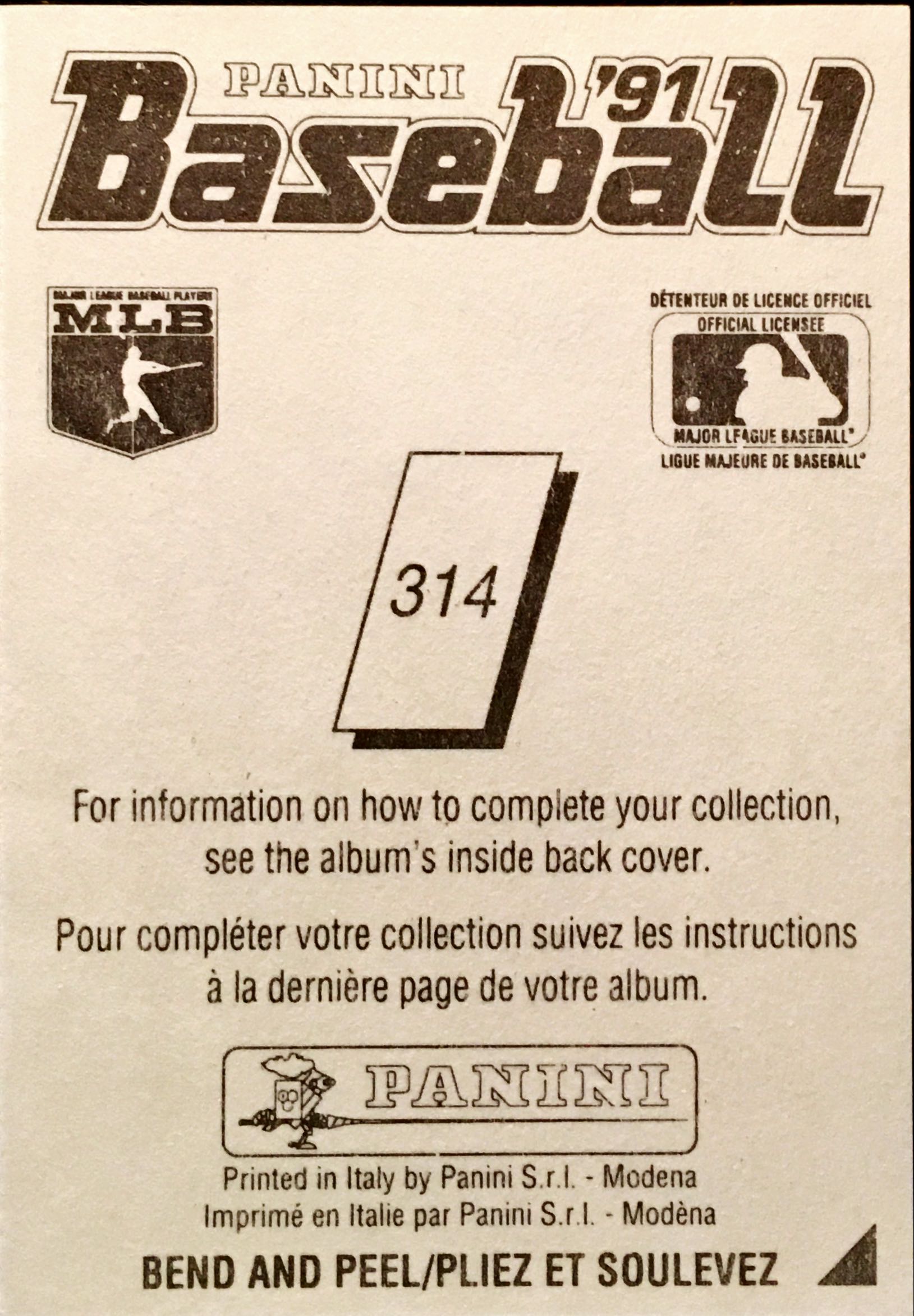 1991 Panini Canada 314 back image