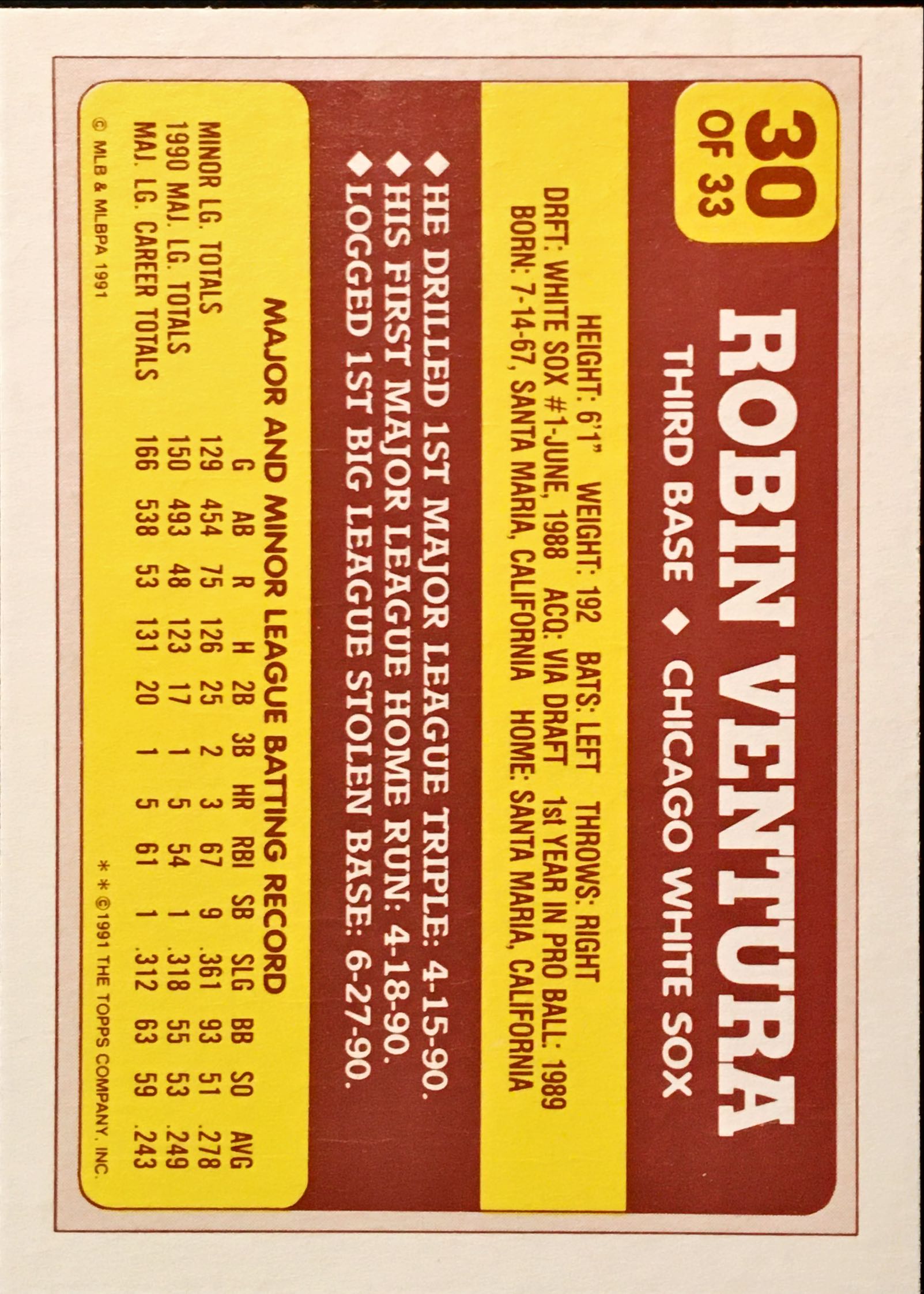 1991 Toys R Us Rookies 30 back image