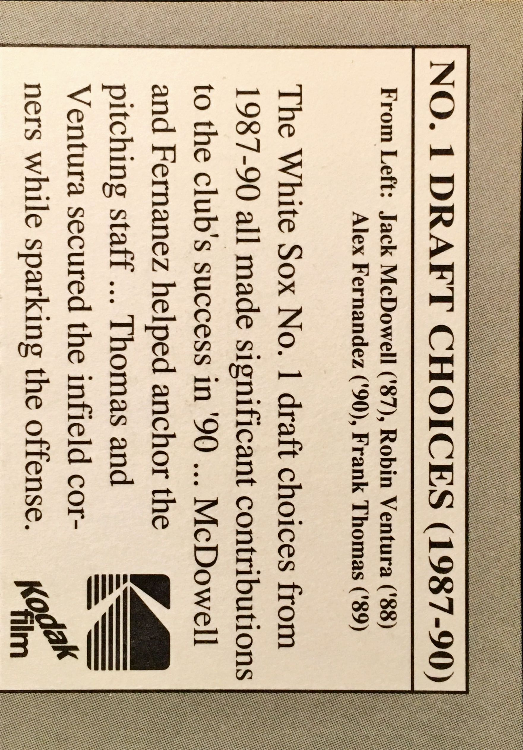 1991 White Sox Kodak  NNO back image