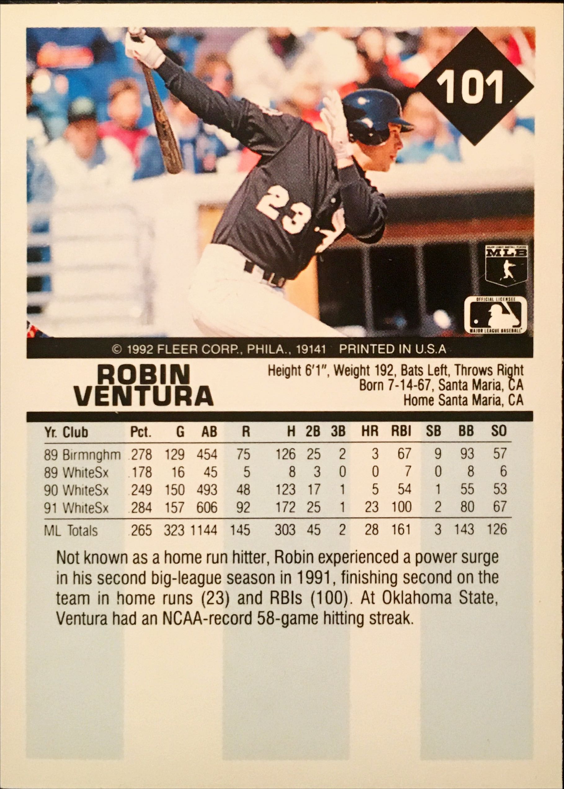 1992 Fleer  101 back image