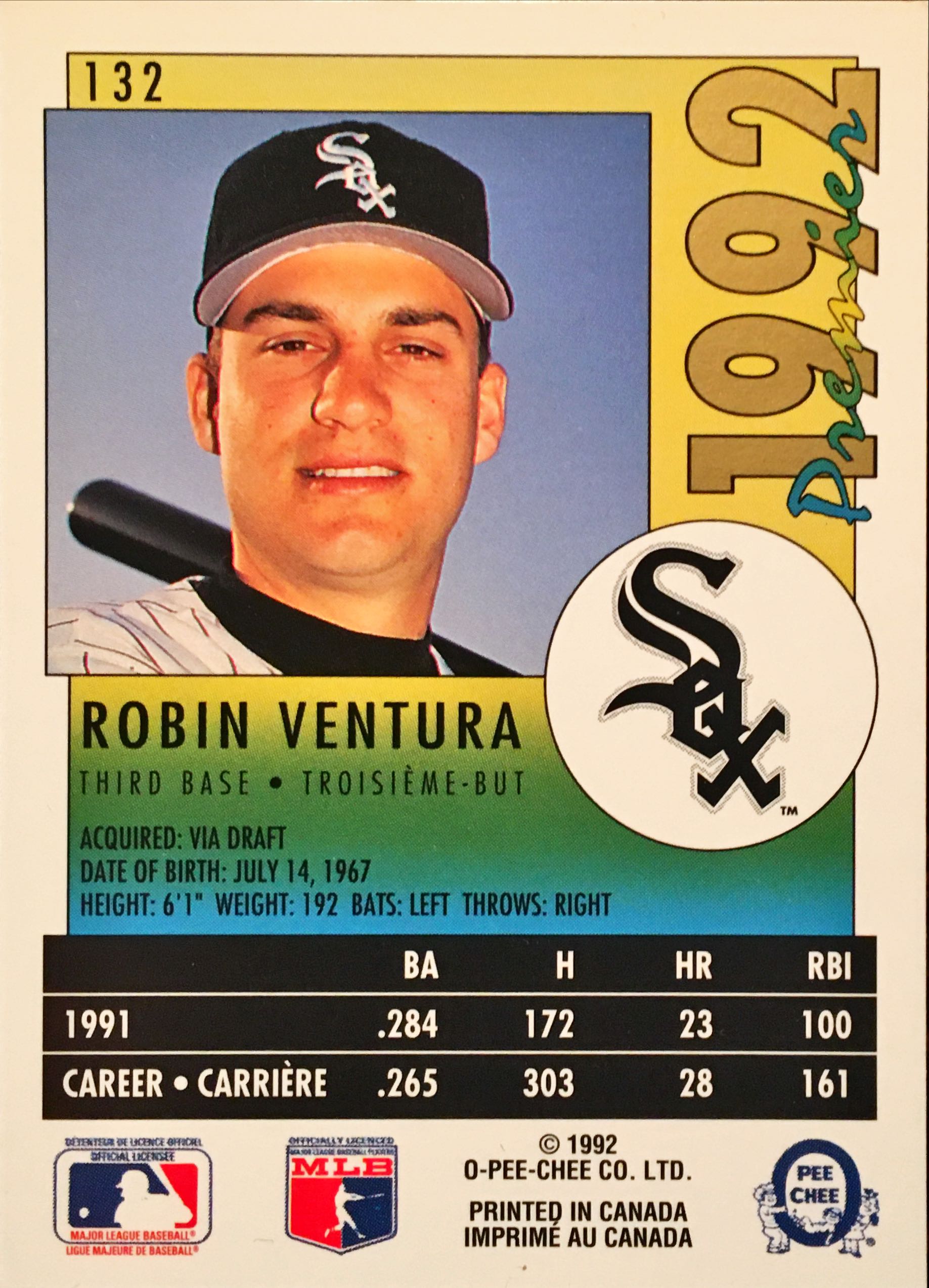 1992 O-Pee-Chee Premier 132 back image