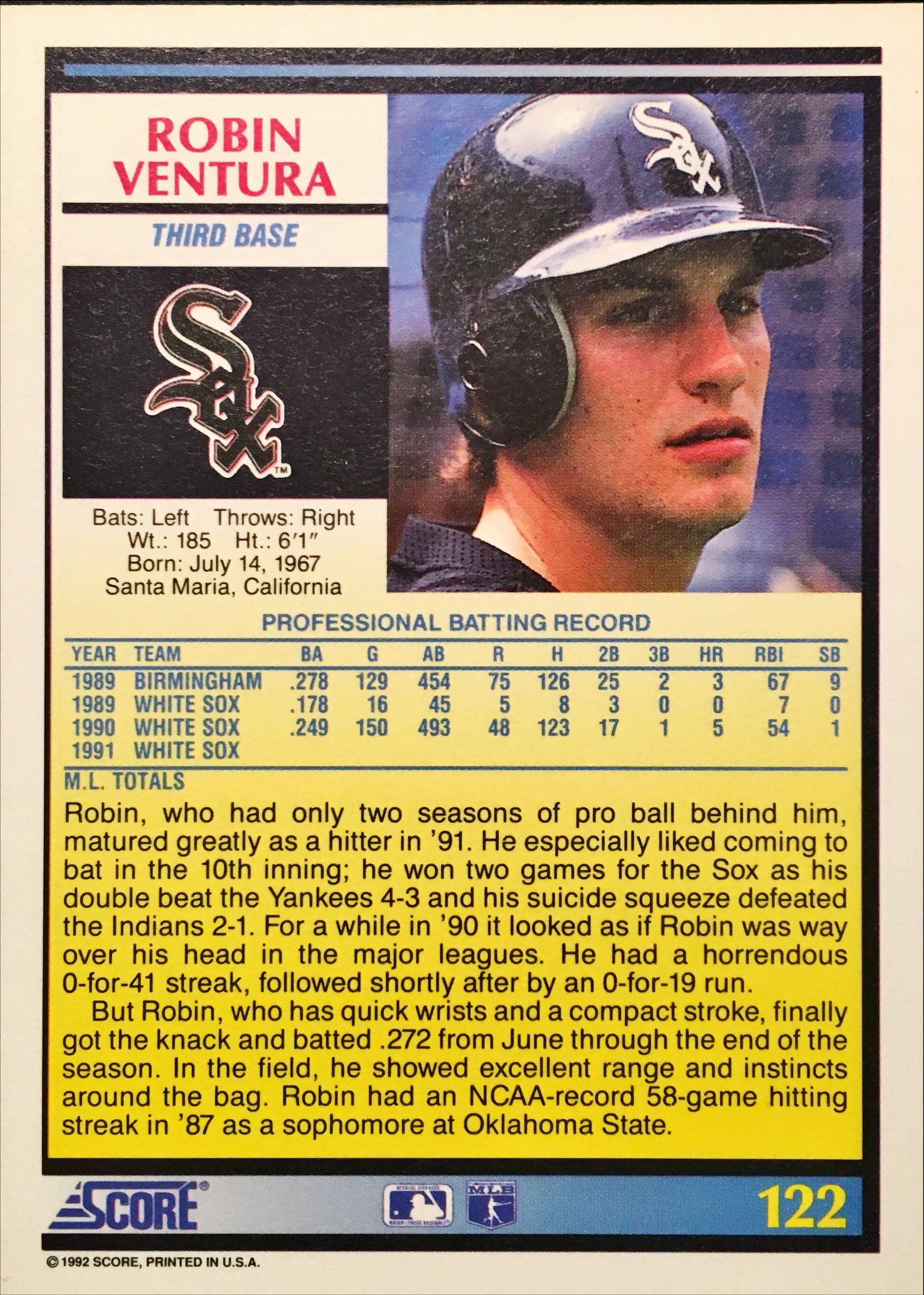 1992 Score Promo 122 back image