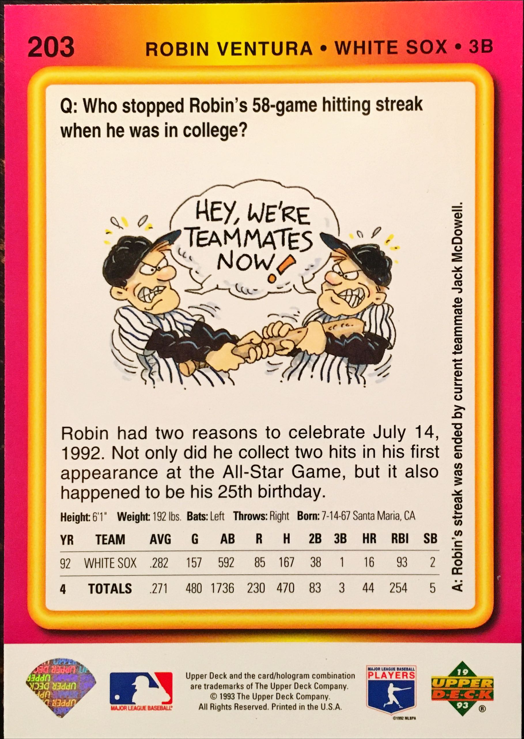 1993 Fun Pack  203 back image