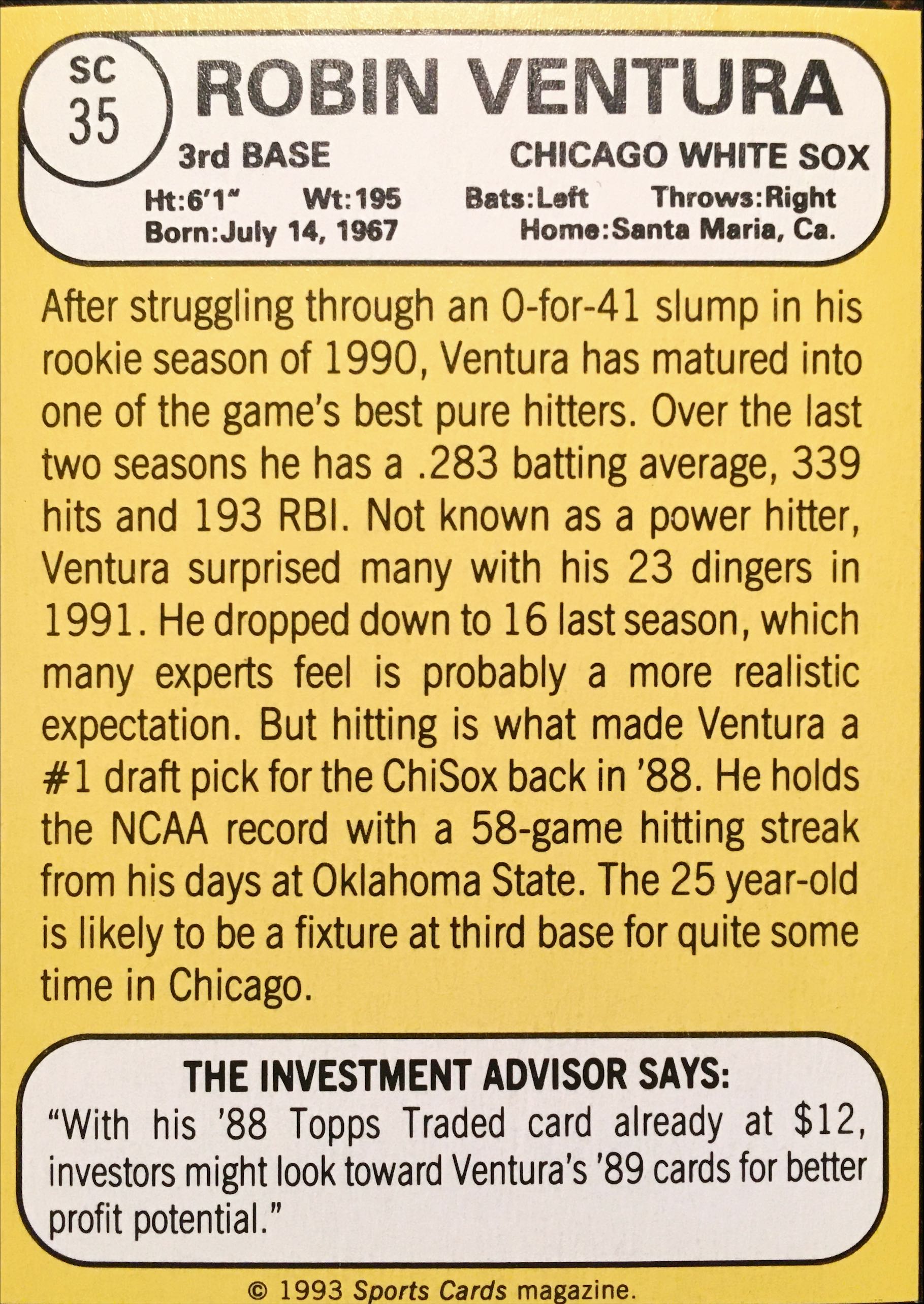 1993 Sports Cards magazine  SC35 back image