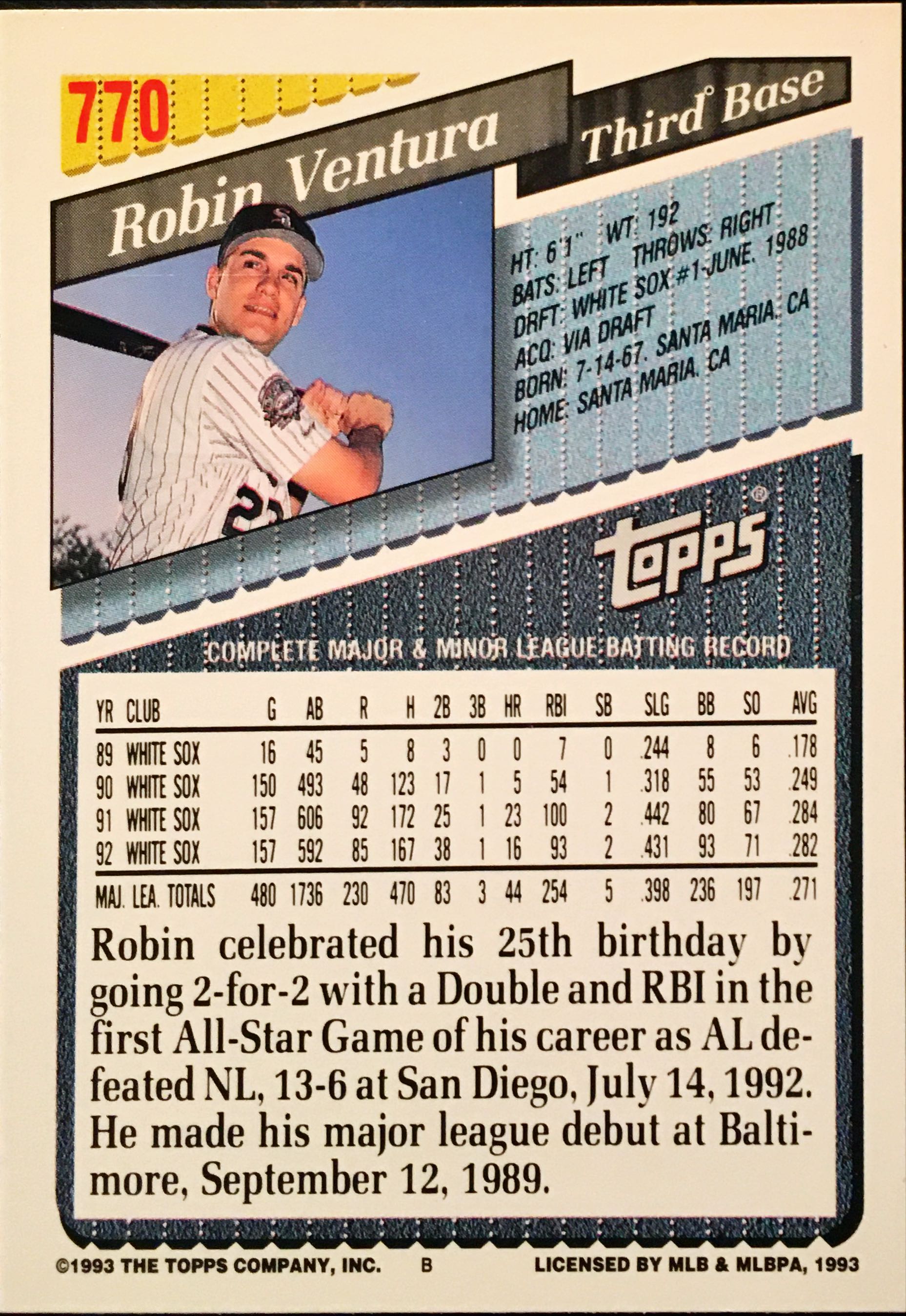 1993 Topps  770 back image