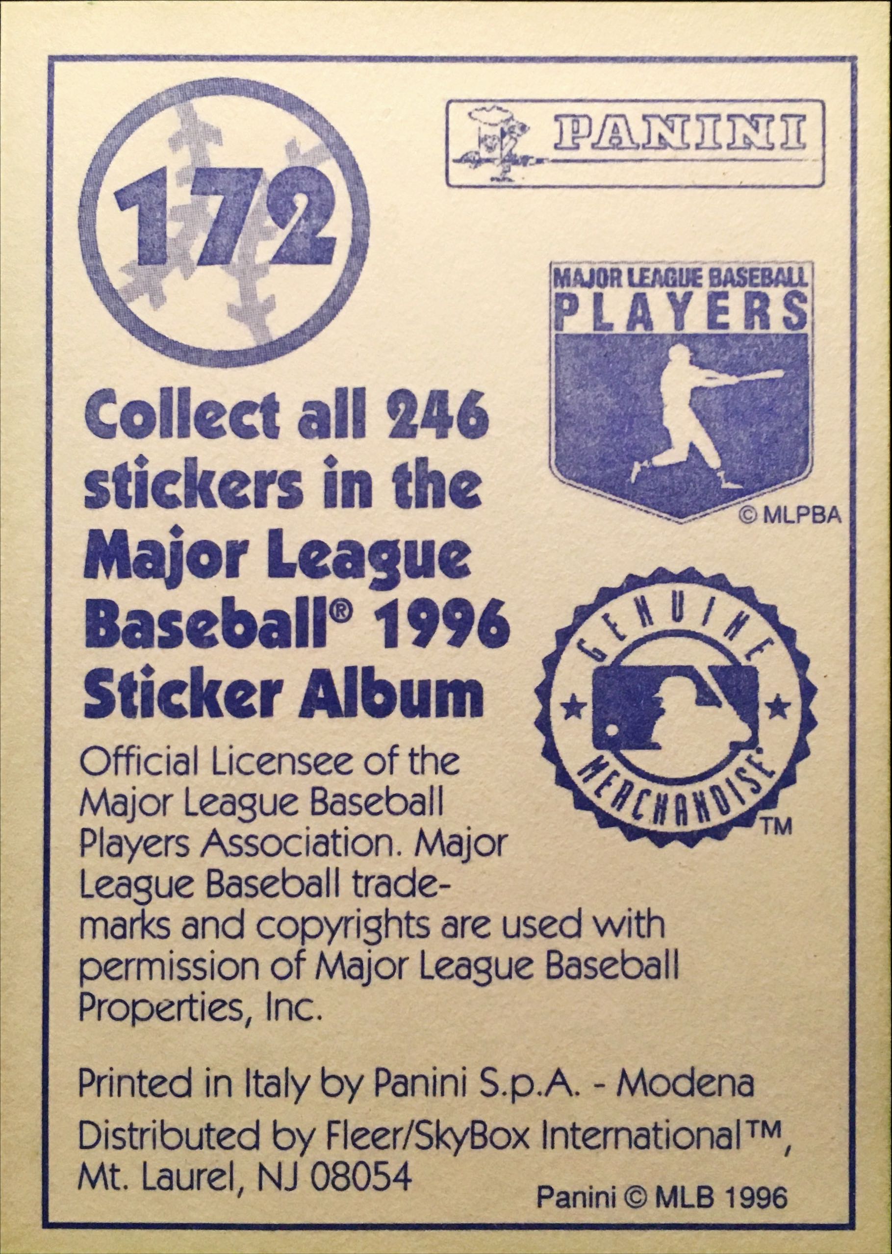 1996 Panini  172 back image