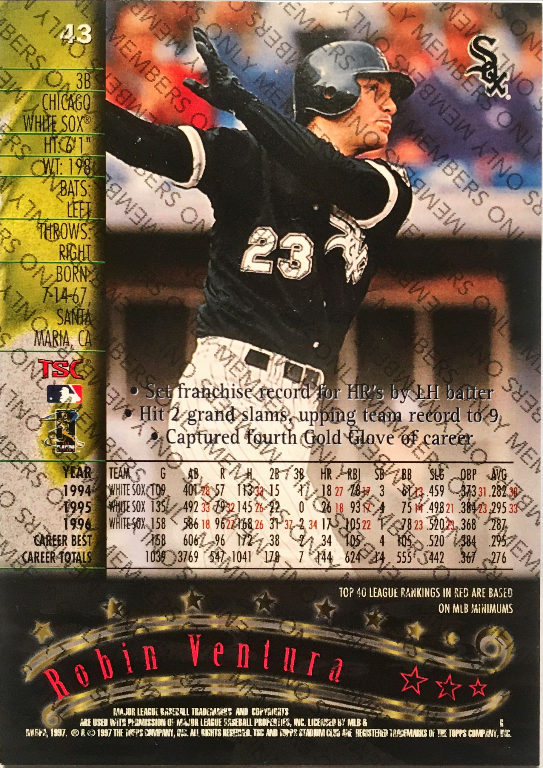 1997 Stadium Club Members Only 43 back image